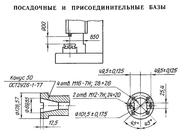 65А80 Посадочные і присоединительные базы фрезерного верстата 65А80